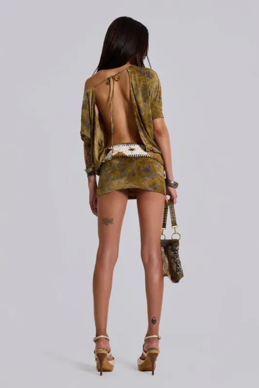 ophidian devore mini dress jaded Jaded London Flocked Ophidian Mini Dress in Brown