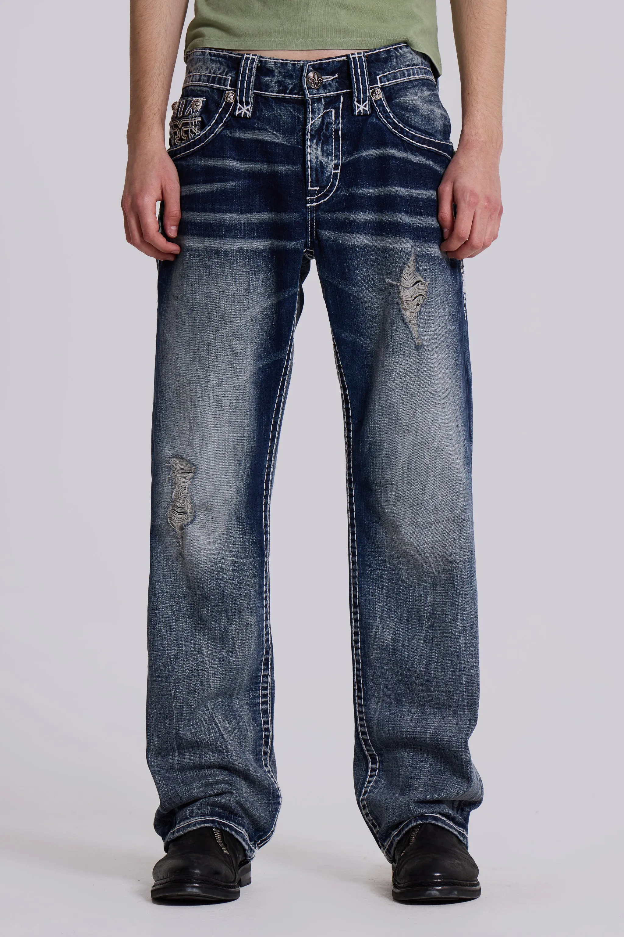 Rock Revival Mid Blue Gwen Flared Jeans sold by Jaded London product image thumbnail 4