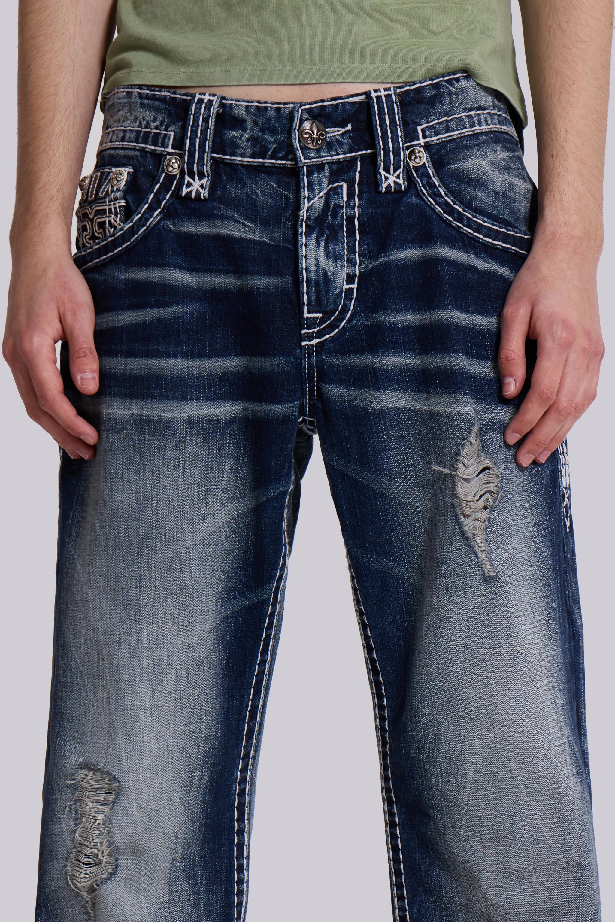 Rock Revival Mid Blue Gwen Flared Jeans sold by Jaded London product image thumbnail 3