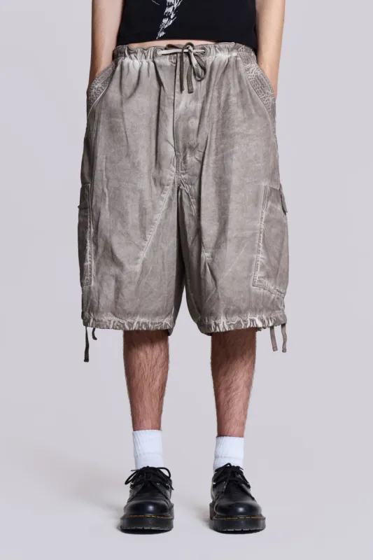 Stone Oil Wash Parachute Shorts sold by Jaded London