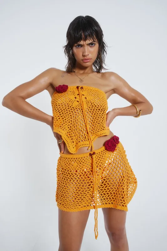 Honolulu Asymmetric Crochet Mini Skirt sold by Jaded London