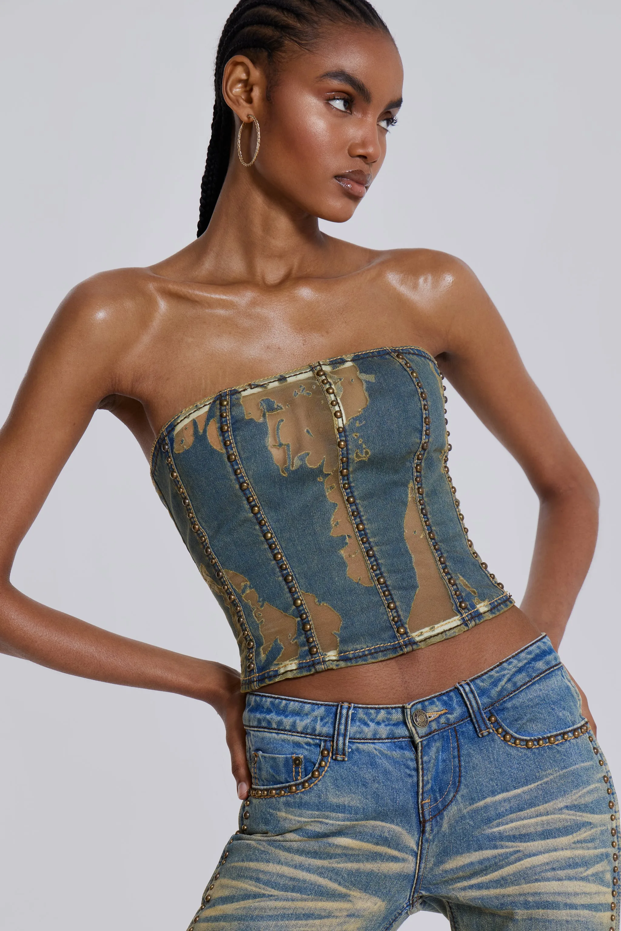 Vega Denim Corset Top sold by Jaded London