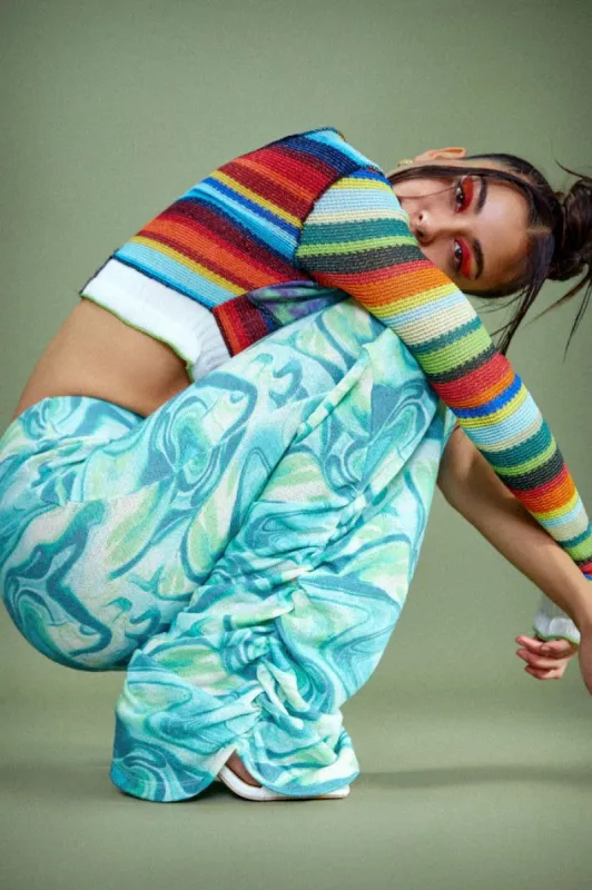 Lime Tie Dye Print Ruched Hem Printed Knit Joggers sold by Jaded London