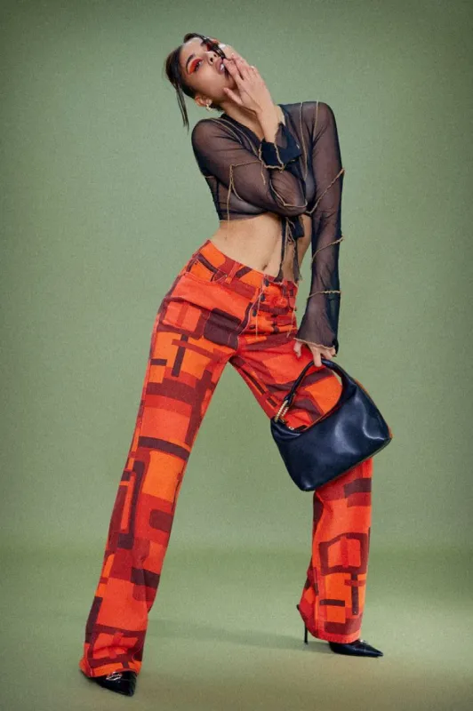 Abstract Square Print Boyfriend Fit Jeans with Exposed Fly Fastening sold by Jaded London