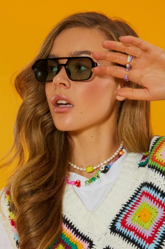 Black & Green Lens Sunglasses sold by Jaded London