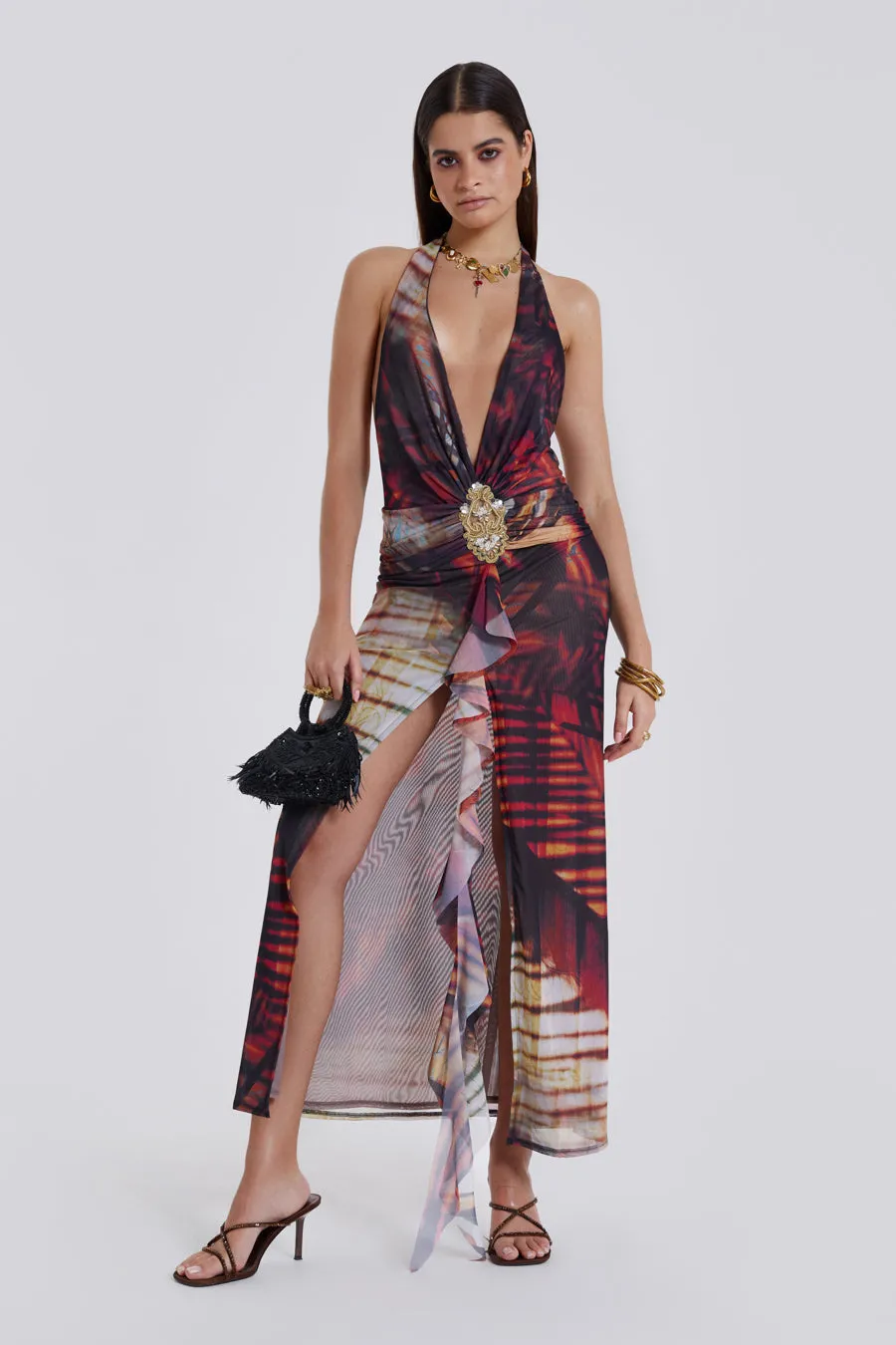 Cindy Plunge Maxi Dress In Red sold by Jaded London