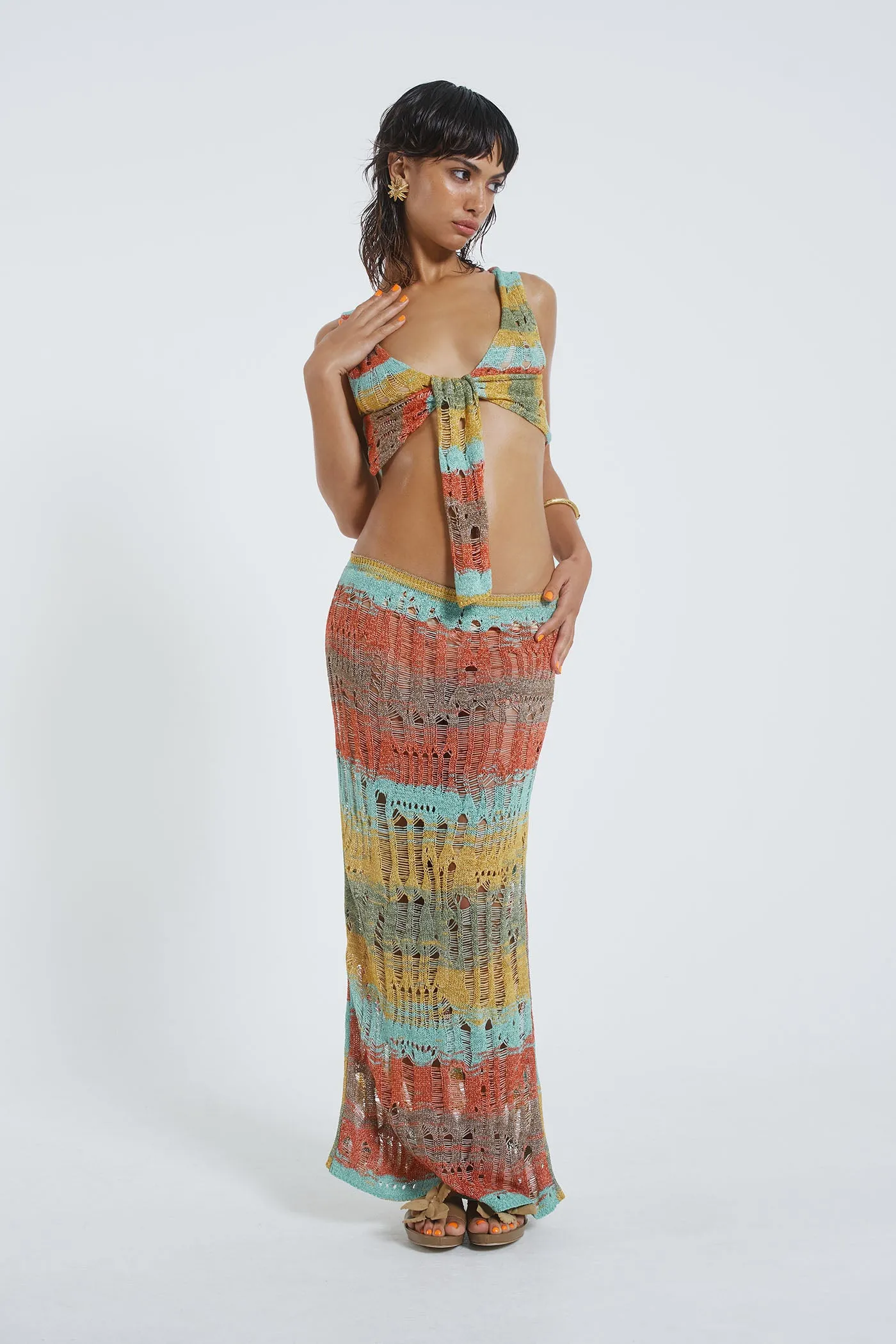 Odette Striped Laddered Wrap Knit Top sold by Jaded London product image thumbnail 3