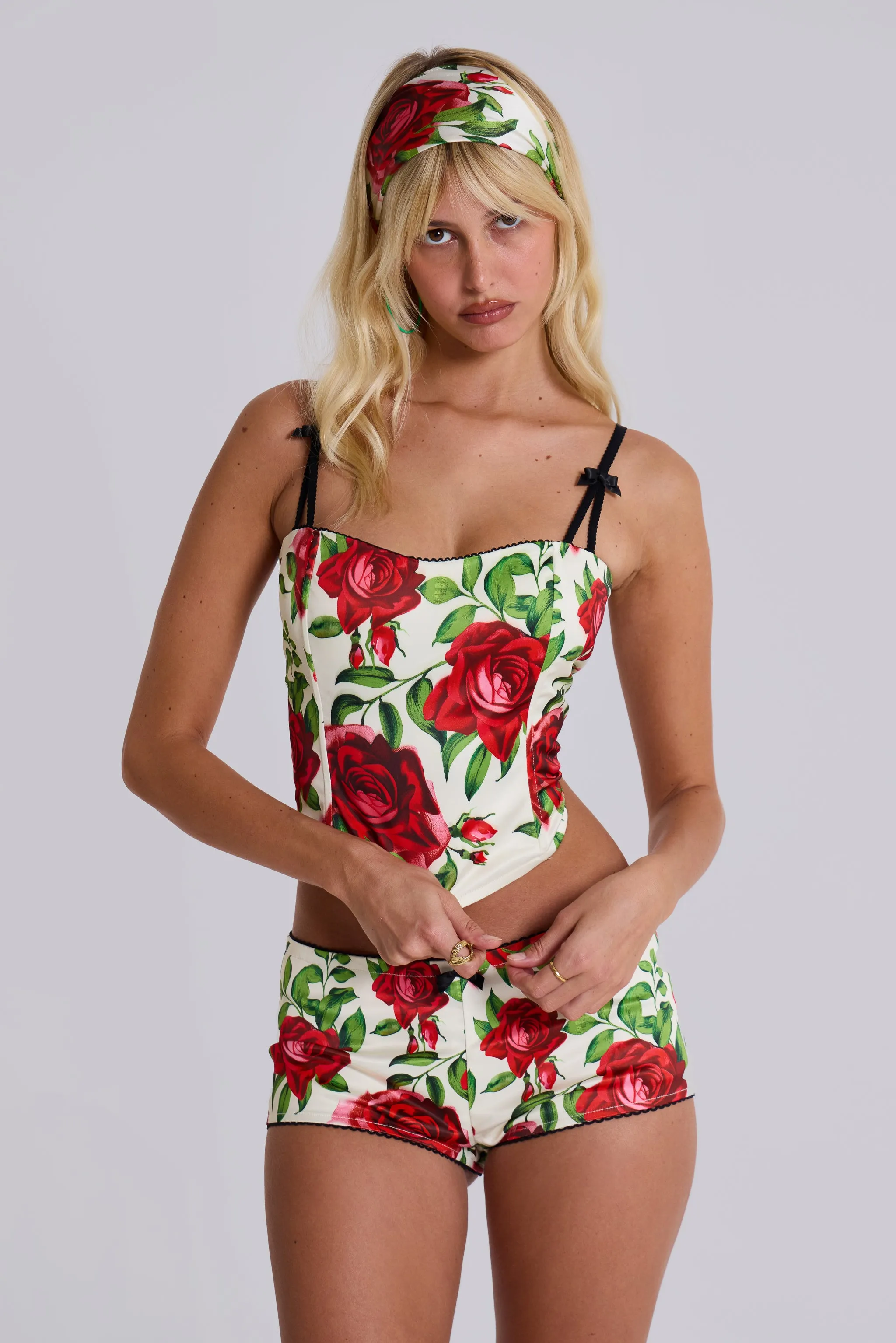 Scarlet Satin Corset Top sold by Jaded London