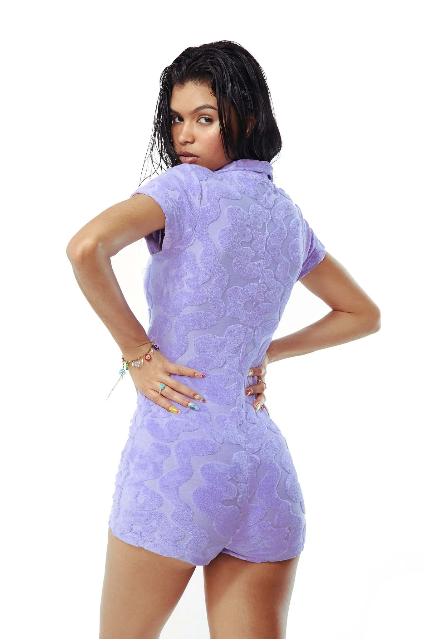 Towelling Playsuit In Purple sold by Jaded London product image thumbnail 3