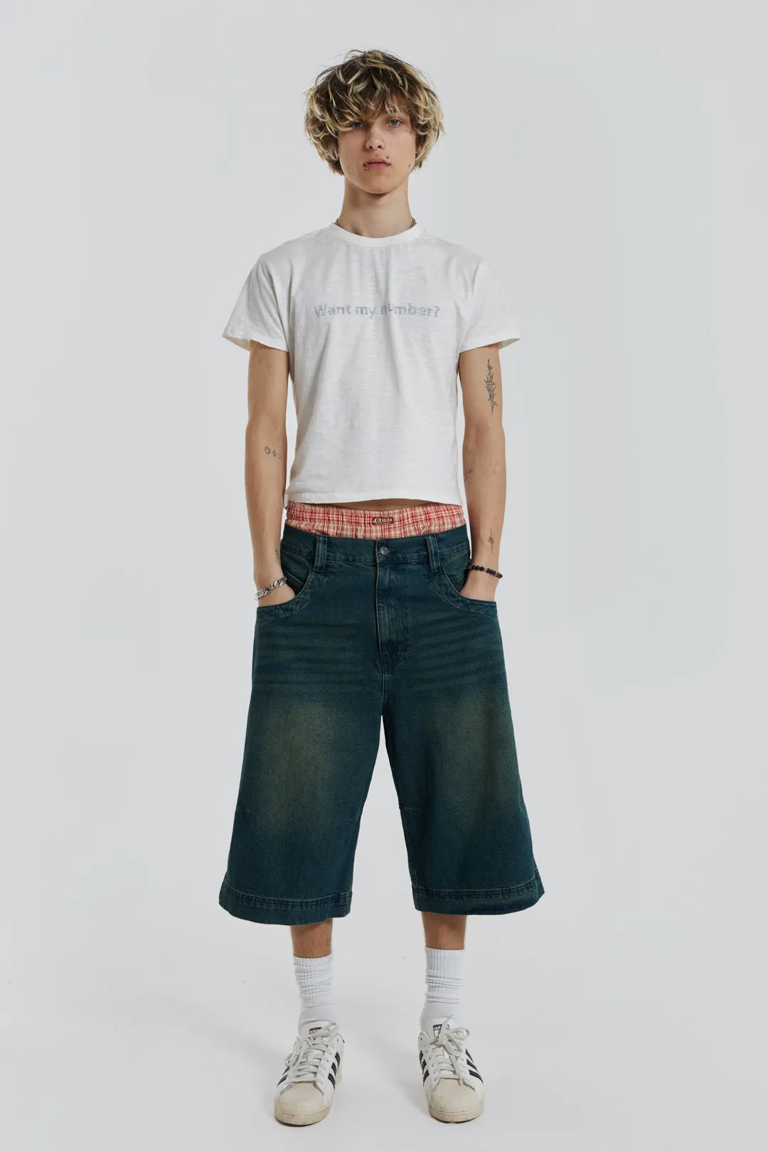 Axle Sandblast Denim Jorts sold by Jaded London product image thumbnail 2