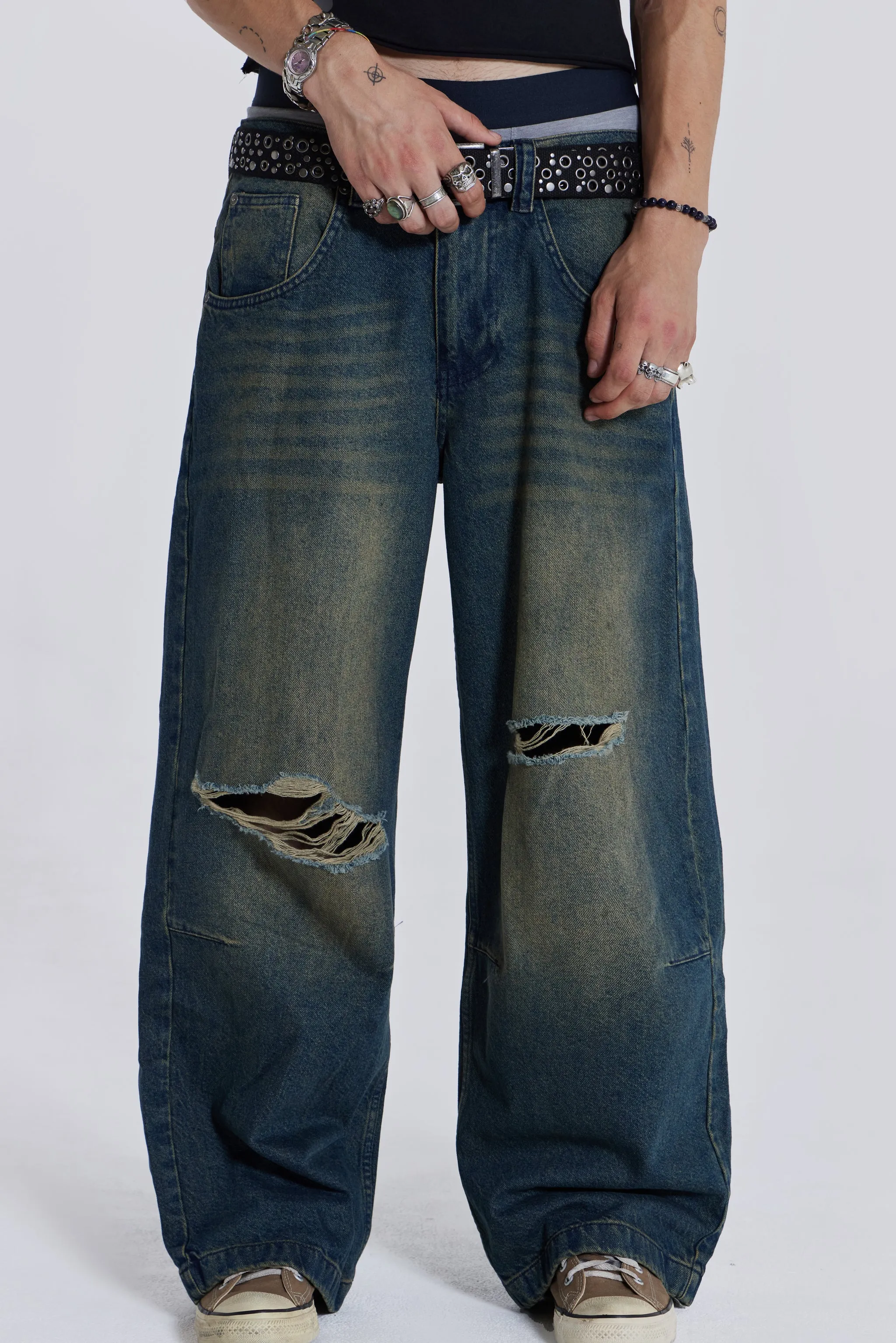 Washed Blue Busted Colossus Jeans sold by Jaded London