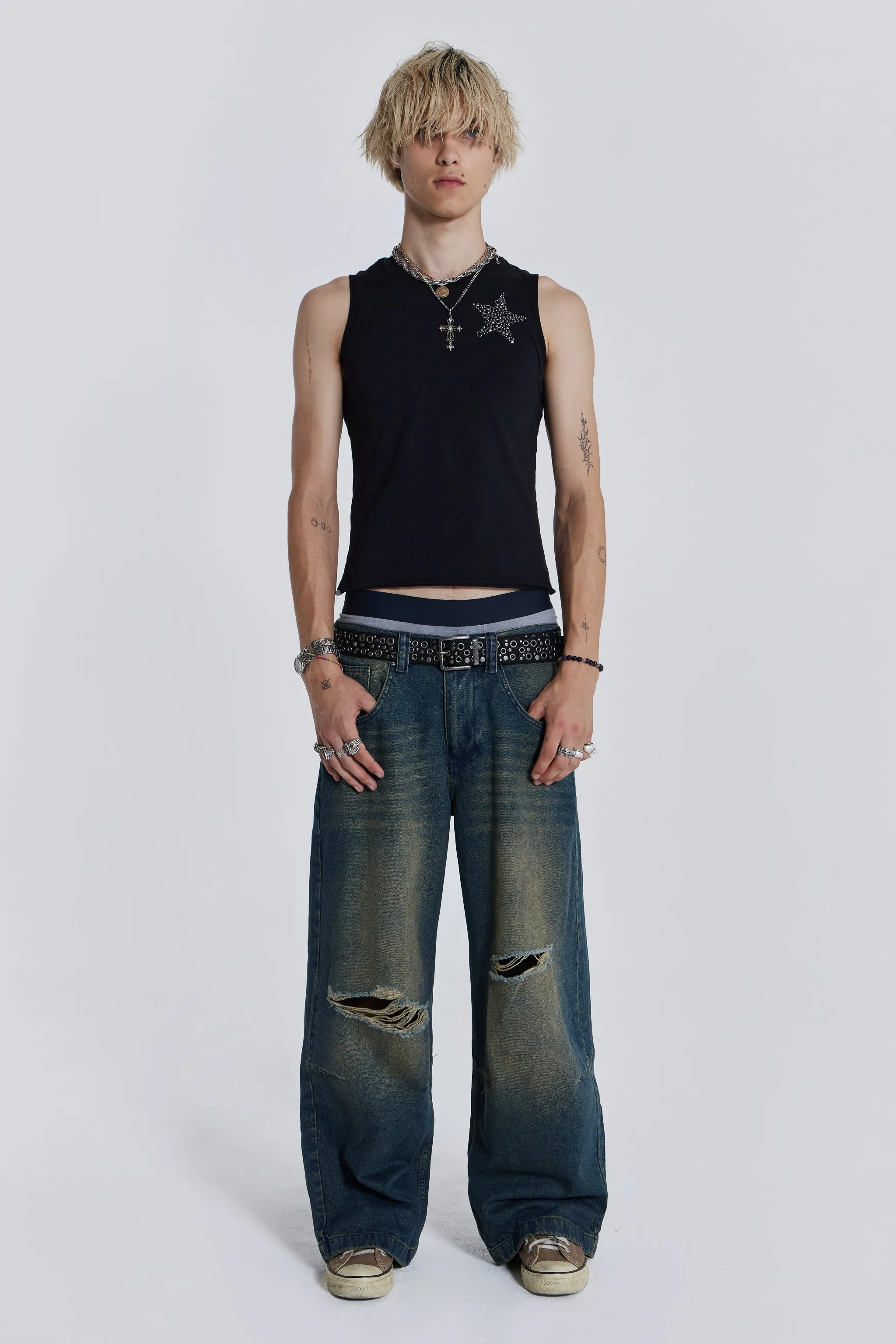 Washed Blue Busted Colossus Jeans sold by Jaded London product image thumbnail 2