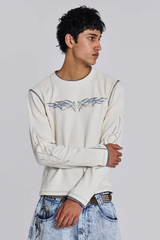 Off White Tattoo Applique Tee sold by Jaded London