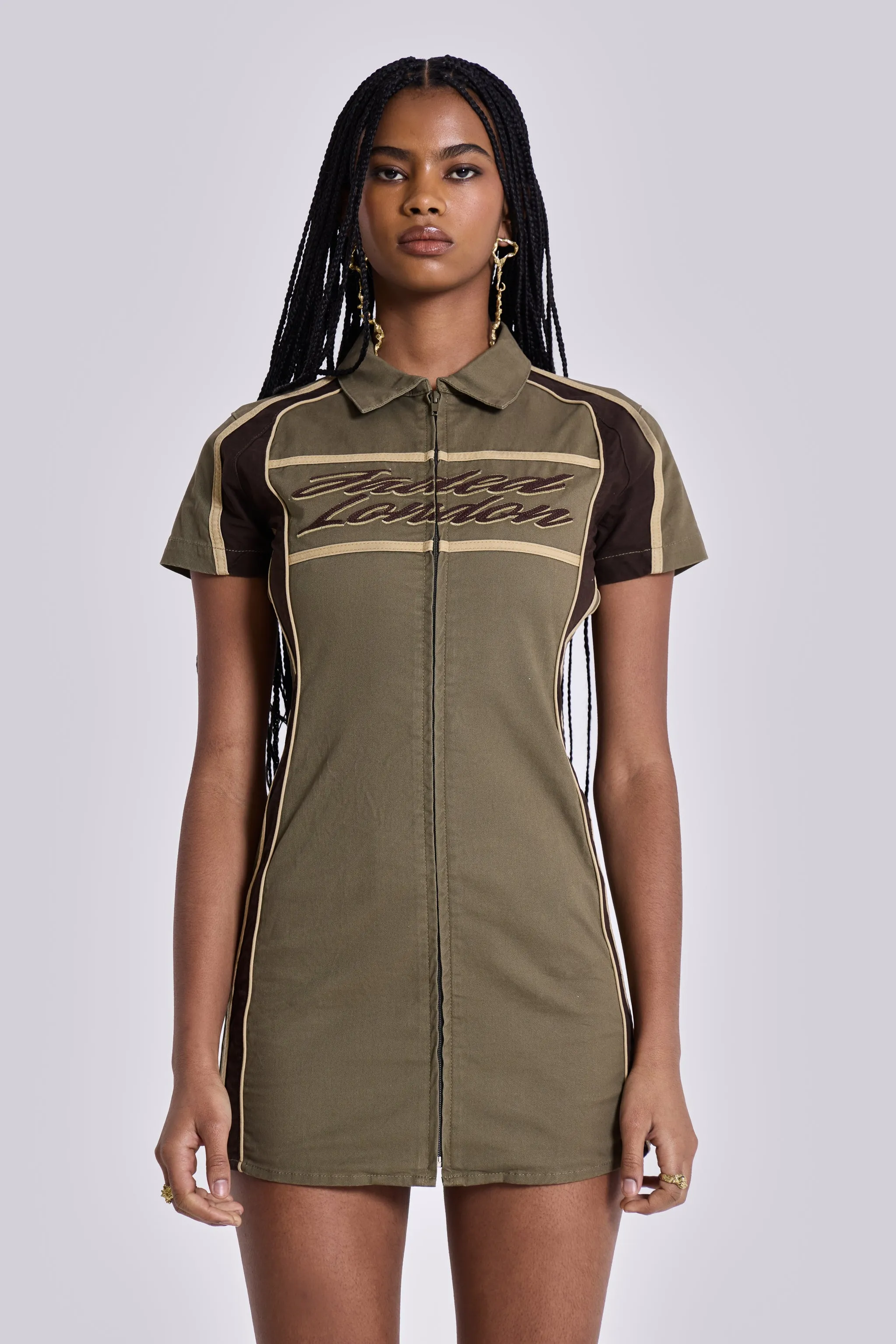 Racer Dress in Khaki sold by Jaded London product image thumbnail 5