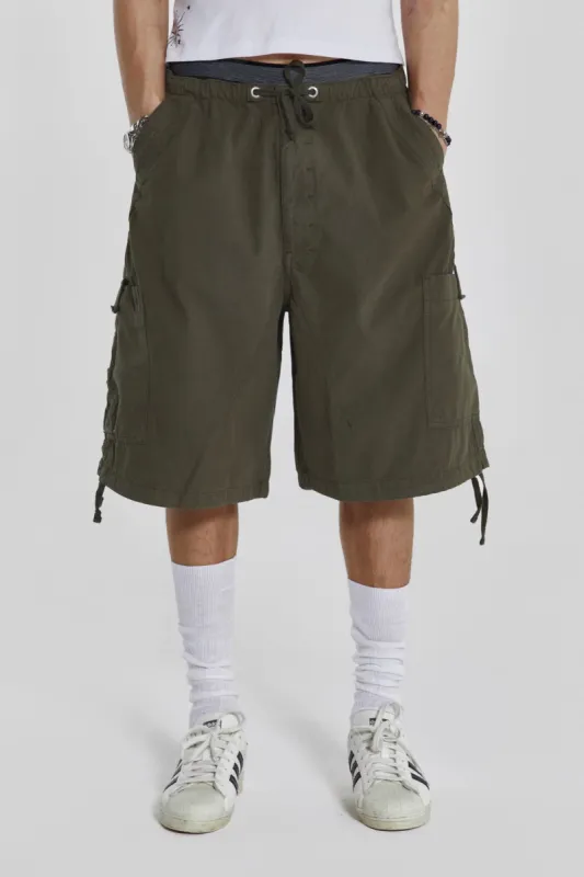Khaki Parachute Cargo Shorts sold by Jaded London