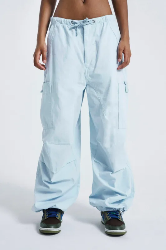 Powder Blue Parachute Cargo Pants sold by Jaded London