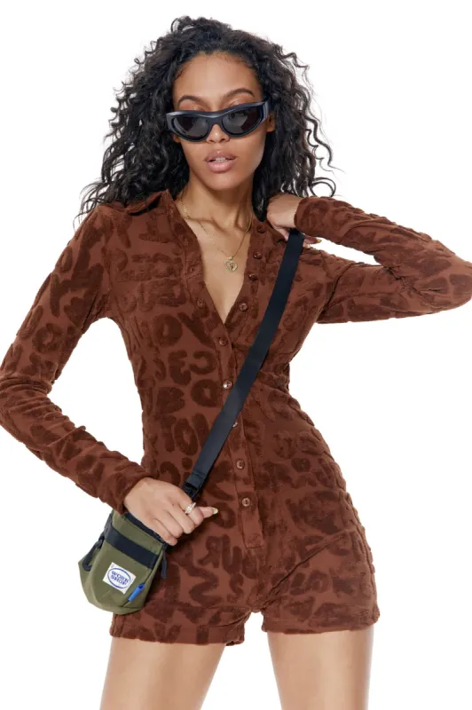 Towelling Playsuit In Brown sold by Jaded London