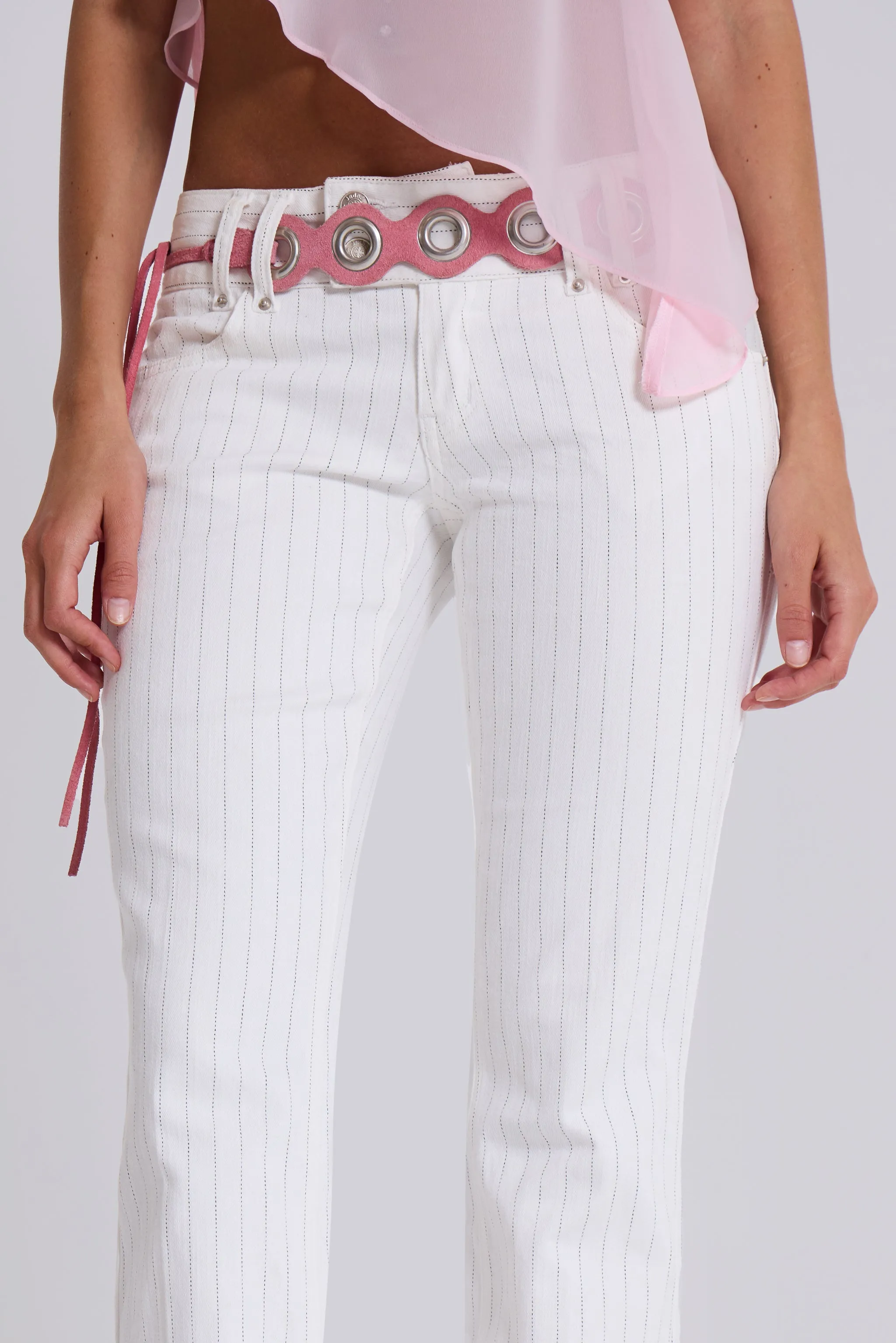 White Pinstripe Thirteen Jeans sold by Jaded London product image thumbnail 4