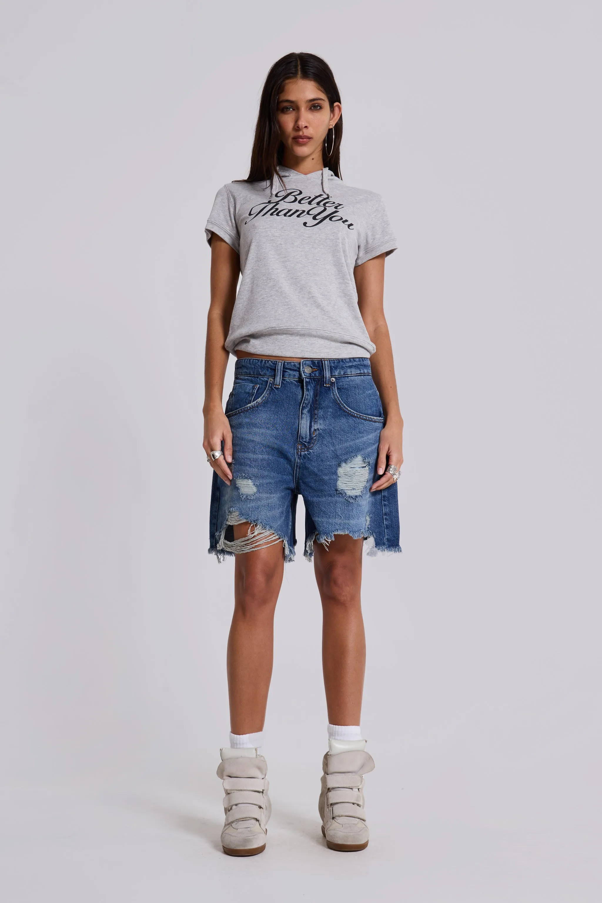 Mid Blue Revenge Jorts sold by Jaded London