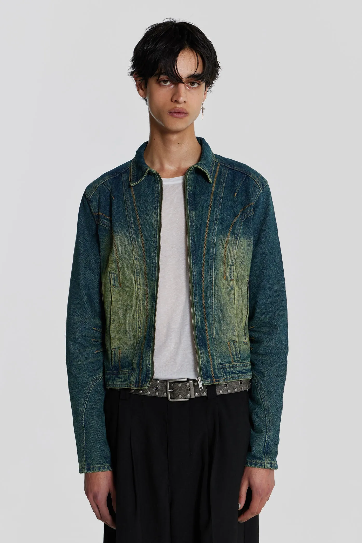 Exhaust Sandblast Denim Jacket sold by Jaded London