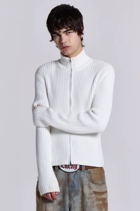 White Lucid Knit Track Top sold by Jaded London