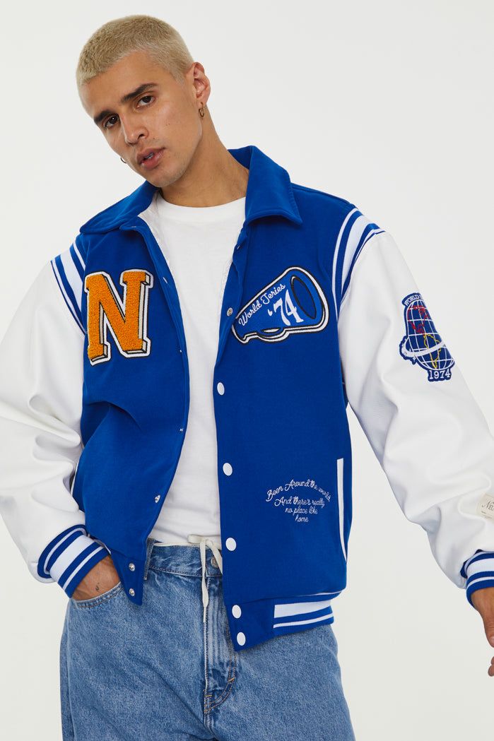 NTRLS Blue Varsity Jacket sold by Jaded London