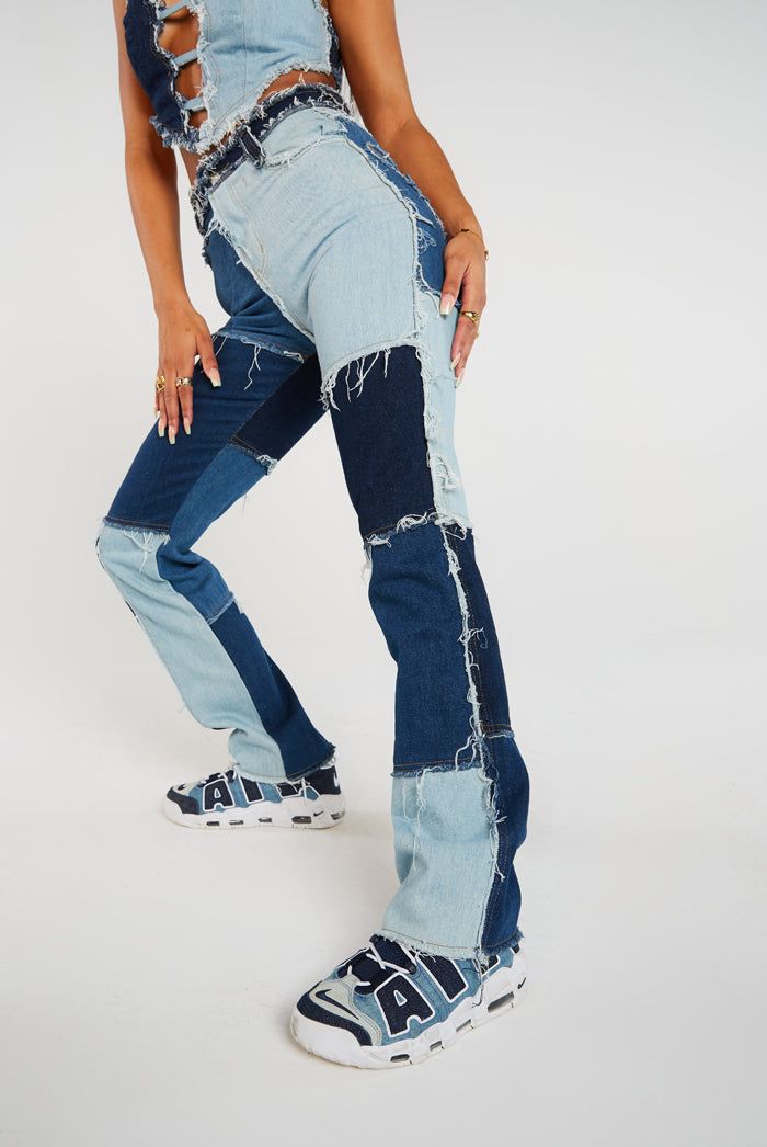 Patchwork Denim Boyfriend Jeans sold by Jaded London