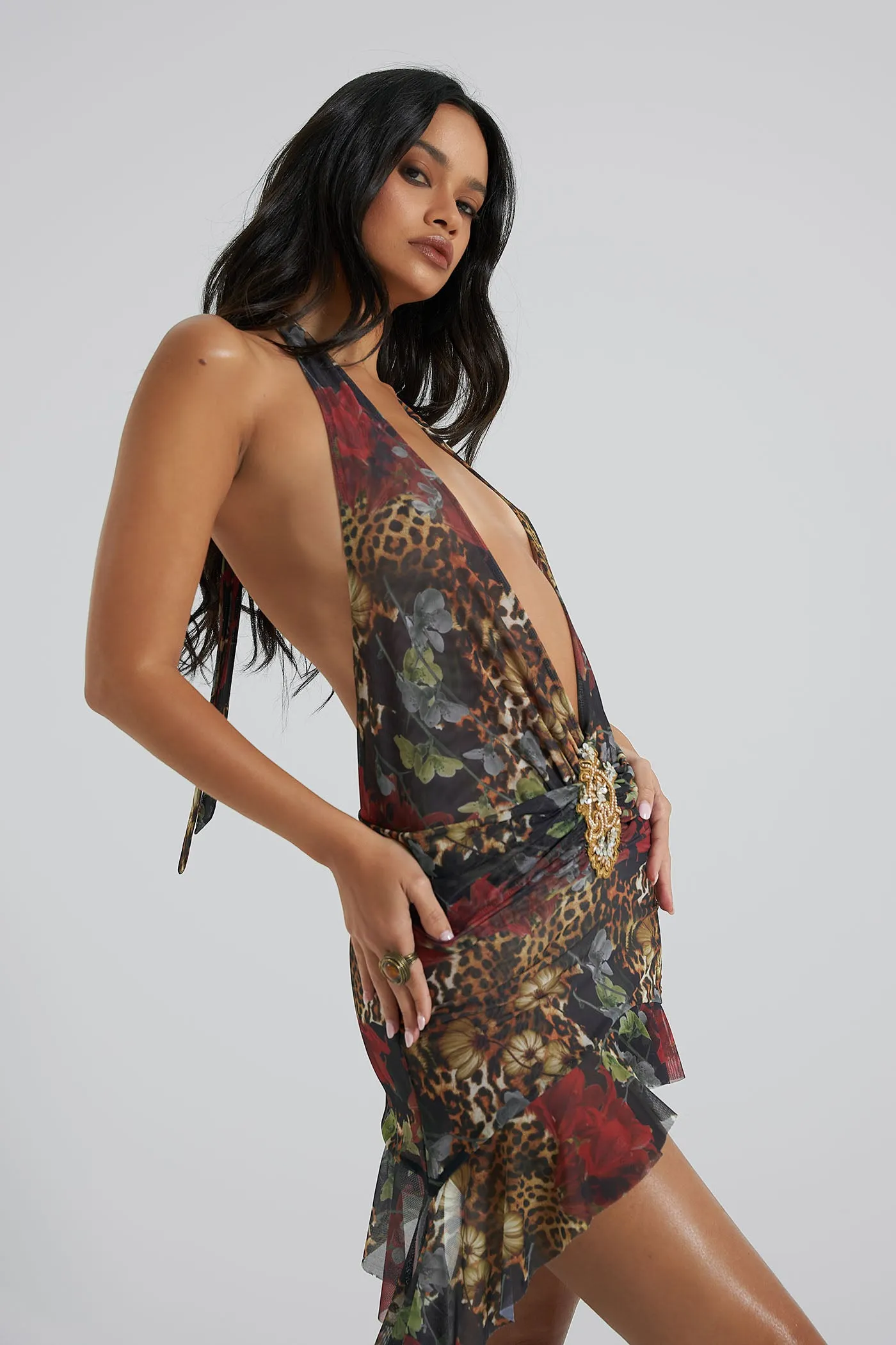 Cindy Plunge Mini Dress in Floral sold by Jaded London product image thumbnail 3