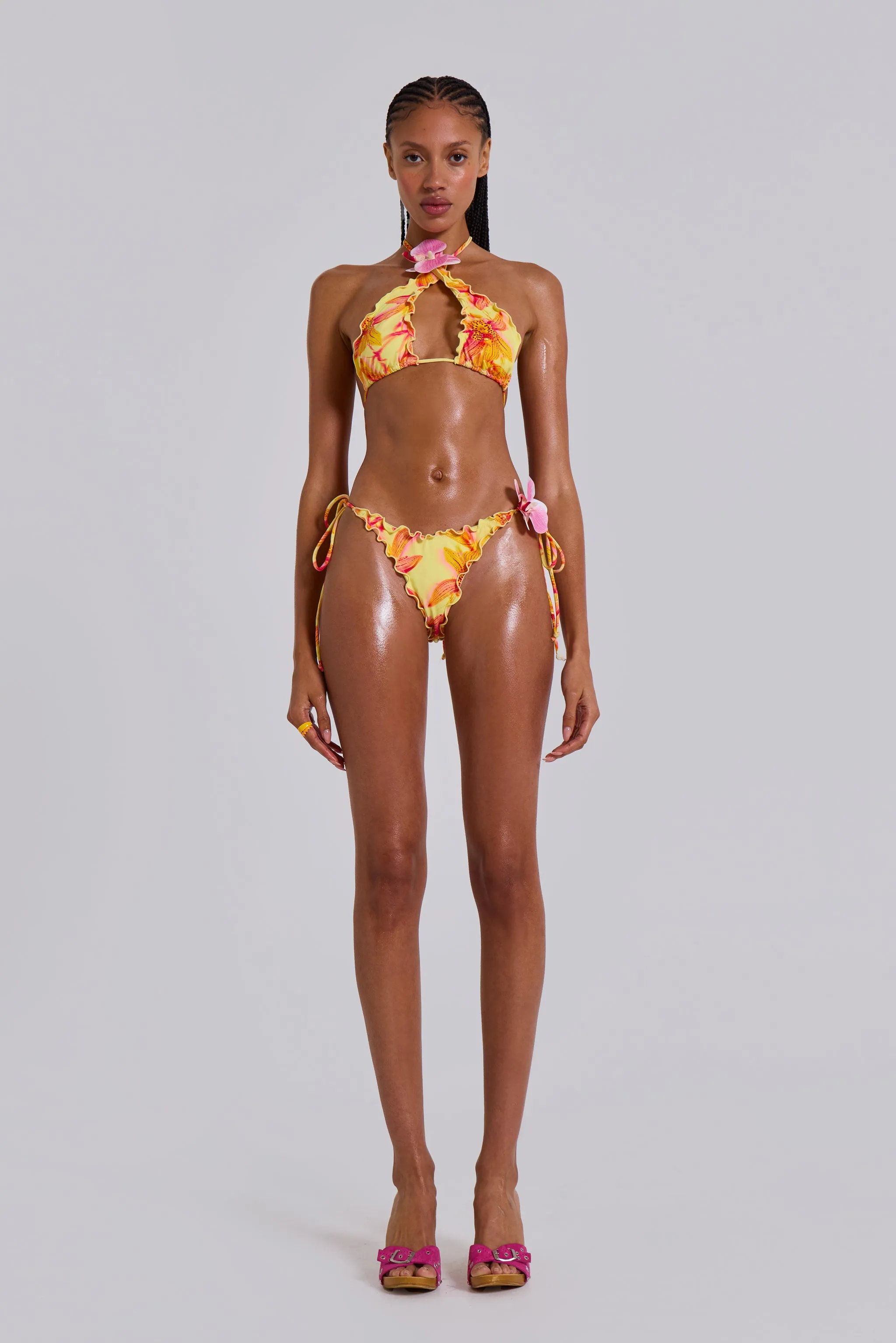 Lucia Ruffle Halter Bikini Top with Flower Detail sold by Jaded London product image thumbnail 4