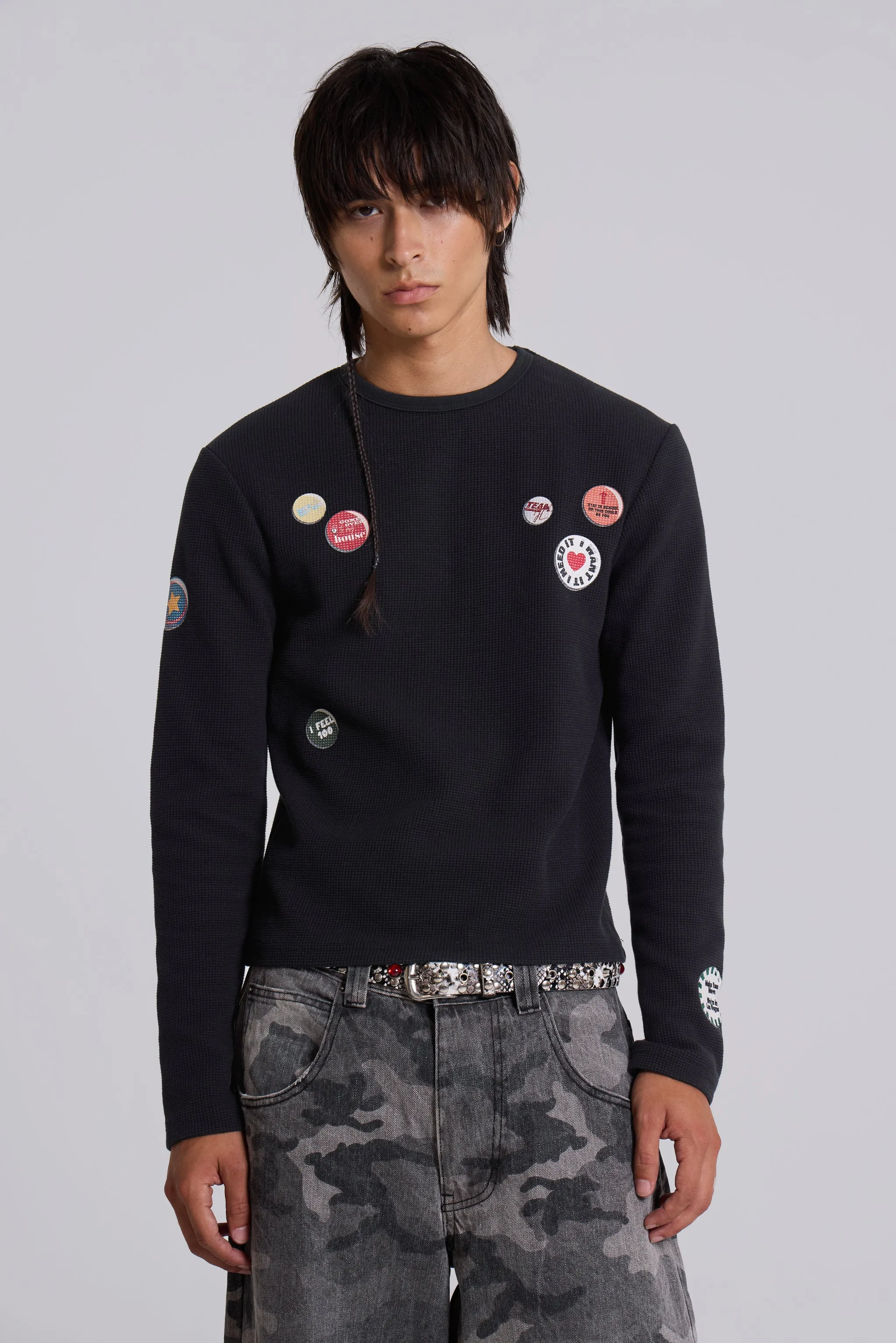 Badge Waffle Long Sleeve Tee sold by Jaded London