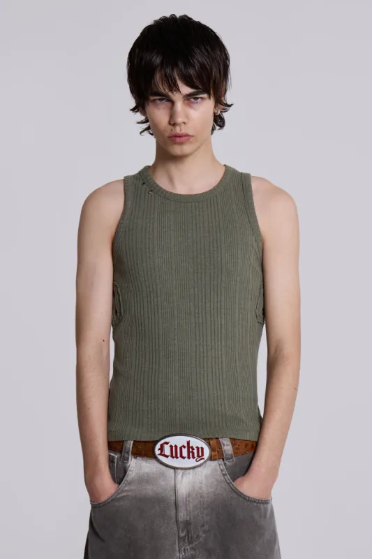 Khaki Hardware Rib Vest made by Jaded London
