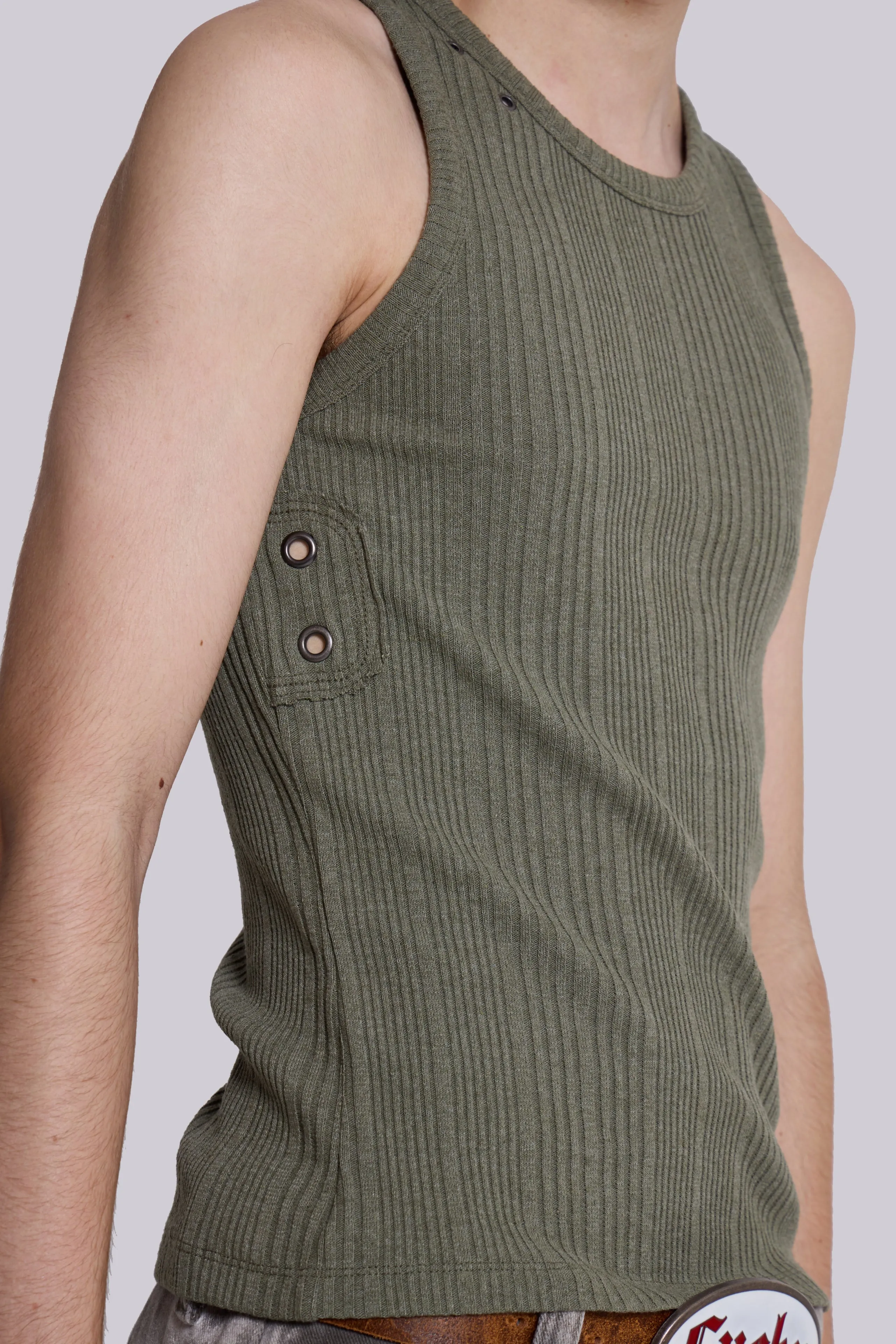 Khaki Hardware Rib Vest sold by Jaded London product image thumbnail 4