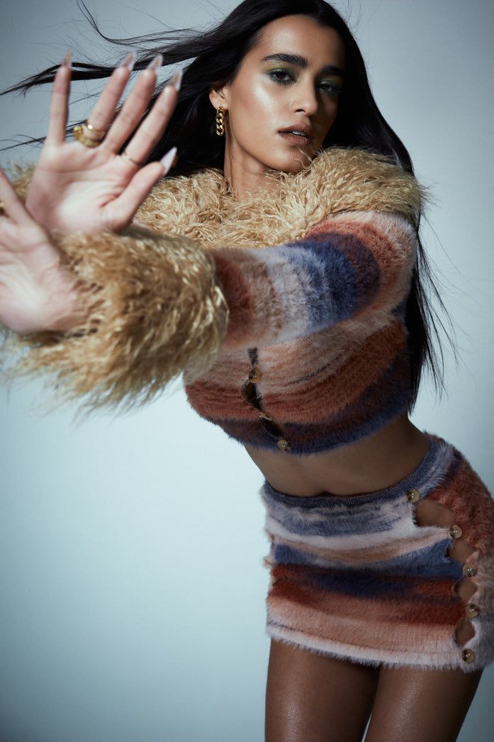 Stripe Mohair Mini Skirt with Diamante Button sold by Jaded London product image thumbnail 5