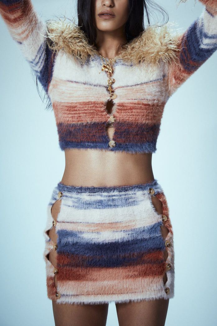 Stripe Mohair Mini Skirt with Diamante Button sold by Jaded London product image thumbnail 2