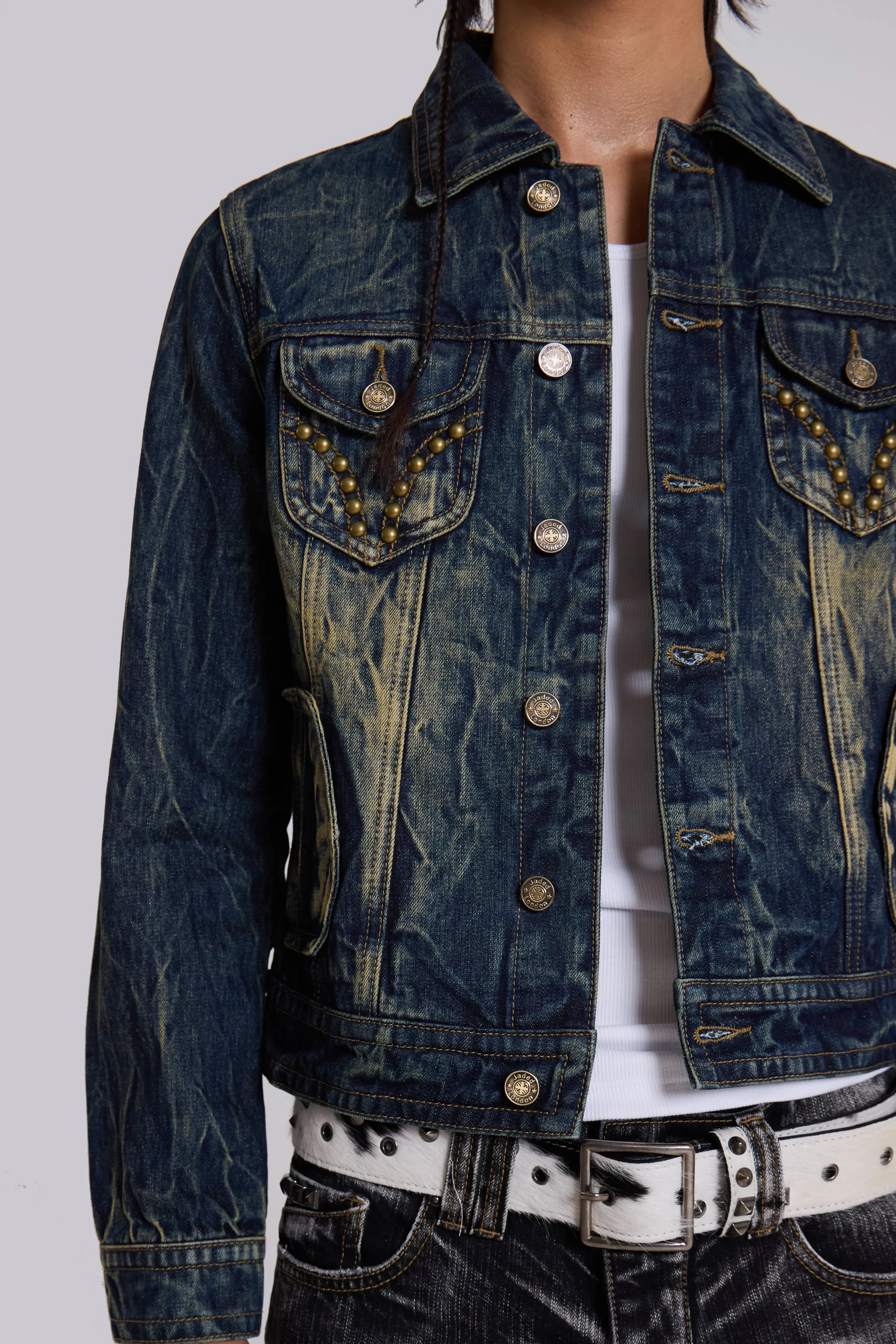 Creased Wash Stud Denim Jacket sold by Jaded London product image thumbnail 5