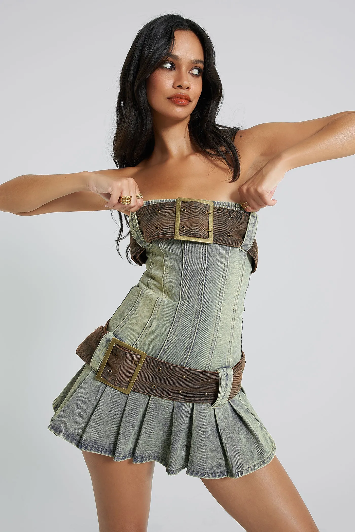Chelsea Denim Kilt Mini Dress sold by Jaded London product image thumbnail 5