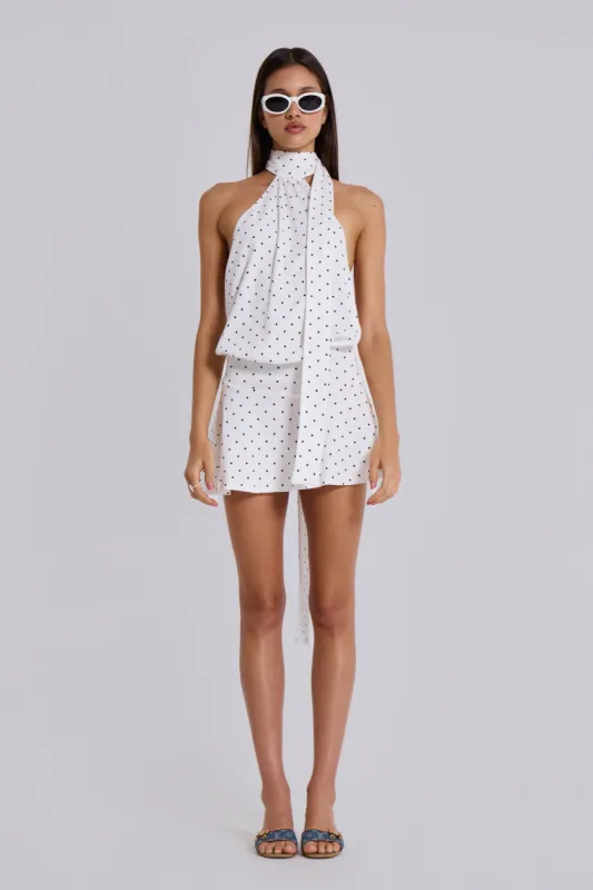Enya Backless Mini Dress in Polkadot sold by Jaded London
