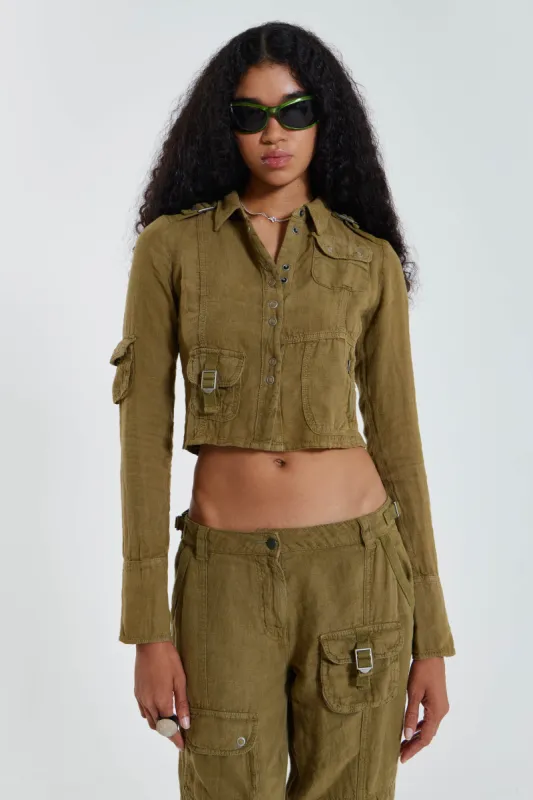 Devon Linen Cargo Shirt sold by Jaded London