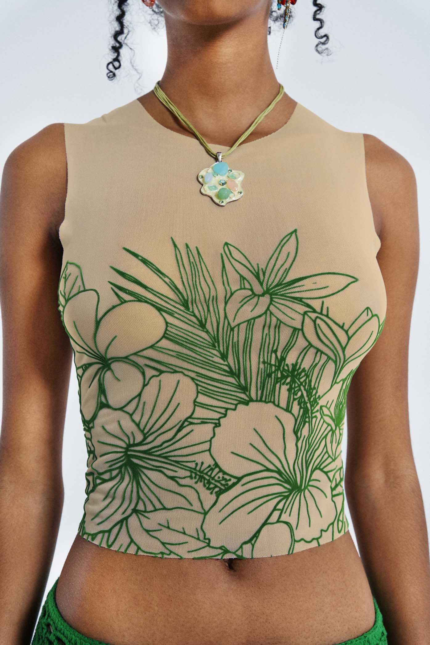 Hibiscus Flock Mesh Tank sold by Jaded London