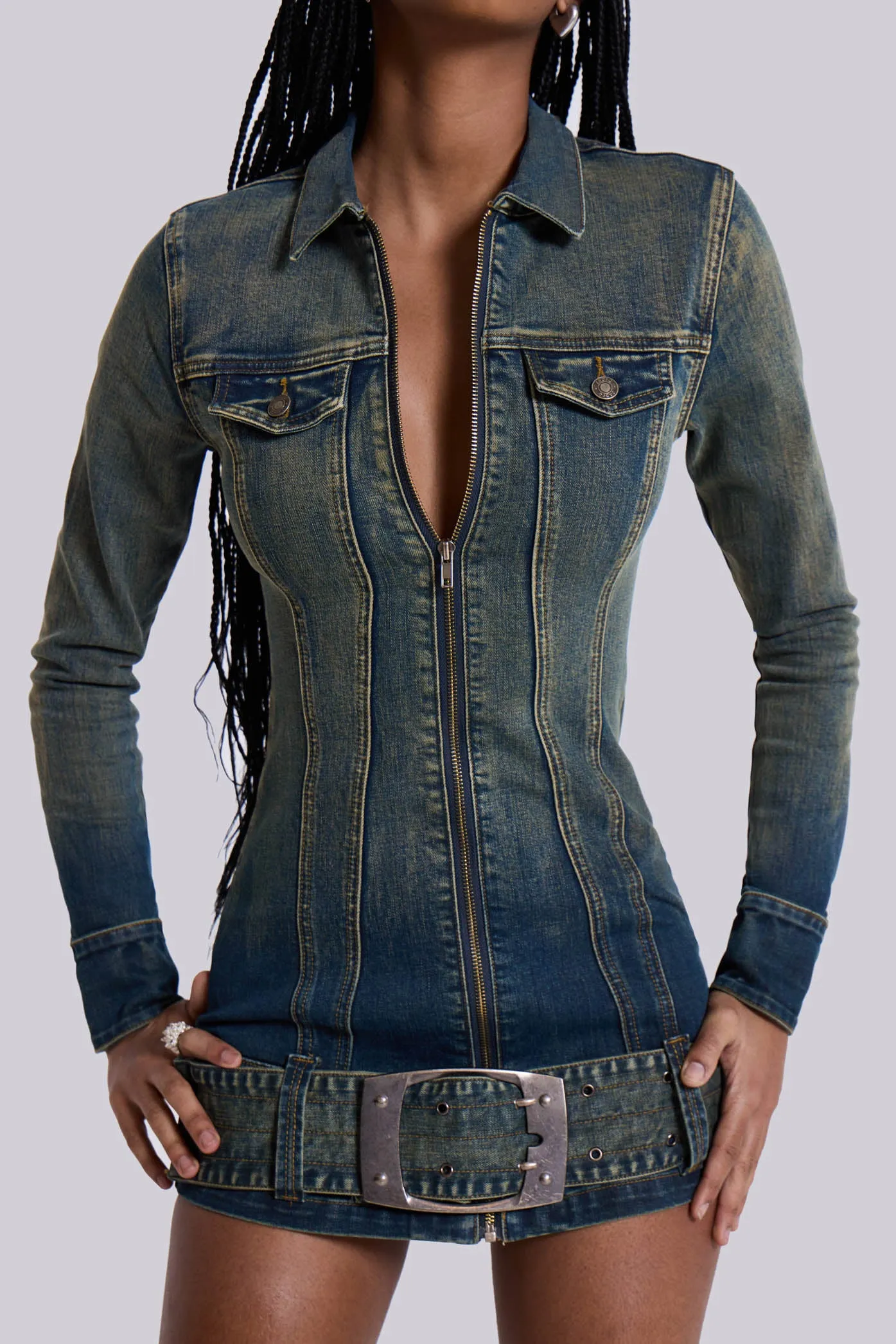 Steel City Denim Mini Dress sold by Jaded London product image thumbnail 2