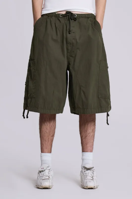 Khaki Parachute Cargo Shorts sold by Jaded London