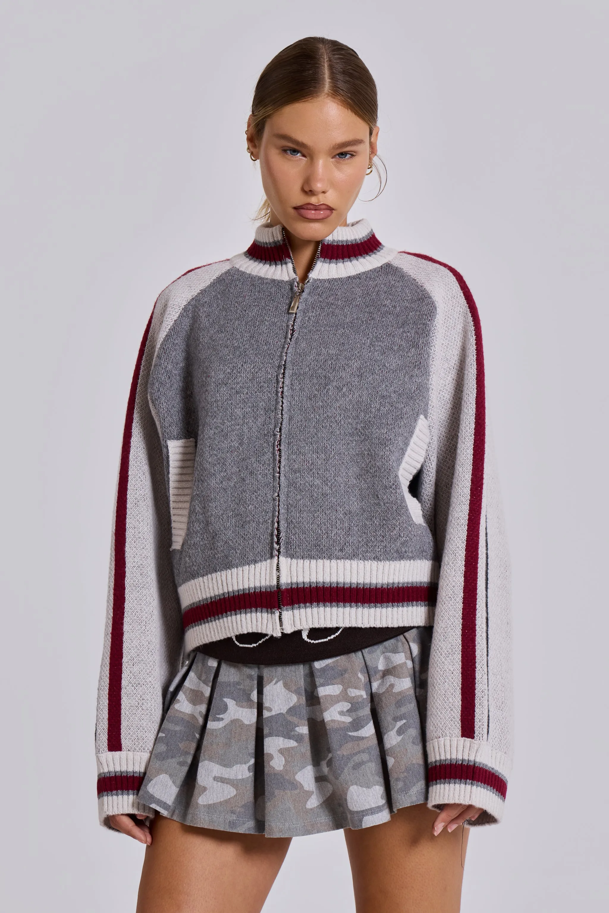 Grey Team 85 Knitted Bomber Jacket sold by Jaded London product image thumbnail 3