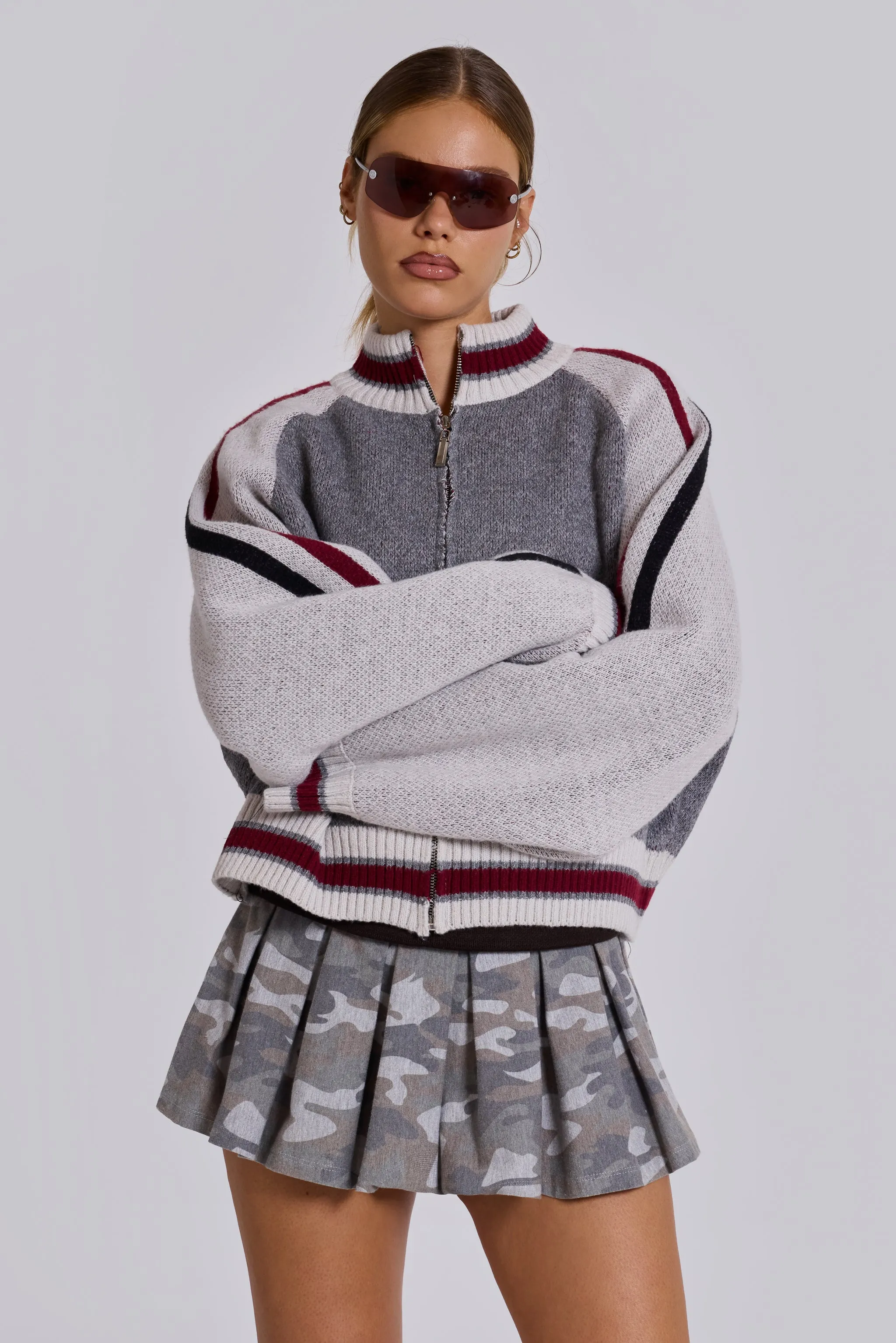 Grey Team 85 Knitted Bomber Jacket sold by Jaded London product image thumbnail 2