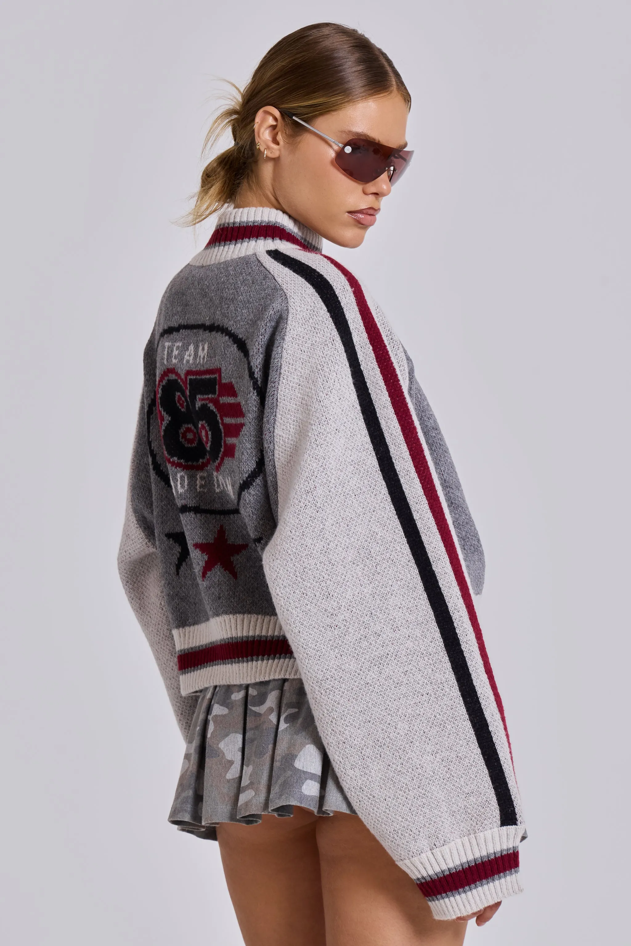 Grey Team 85 Knitted Bomber Jacket sold by Jaded London product image thumbnail 4