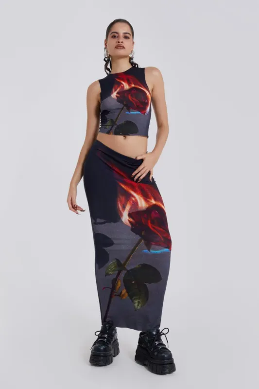 Flaming Rose Maxi Skirt sold by Jaded London