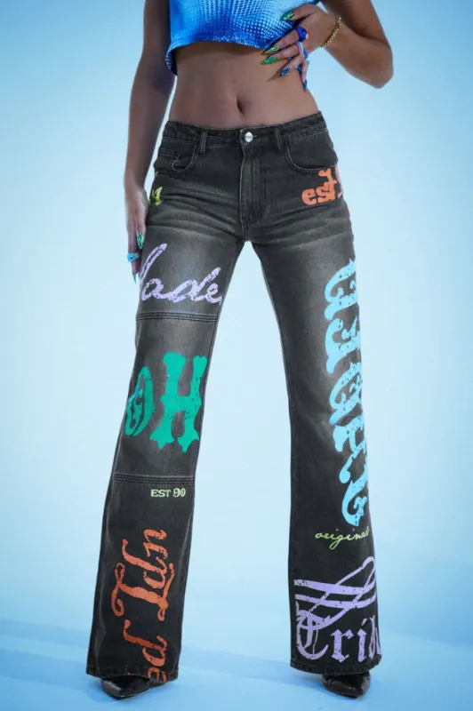 Petite Honey Bum Print Low Rise Jeans sold by Jaded London