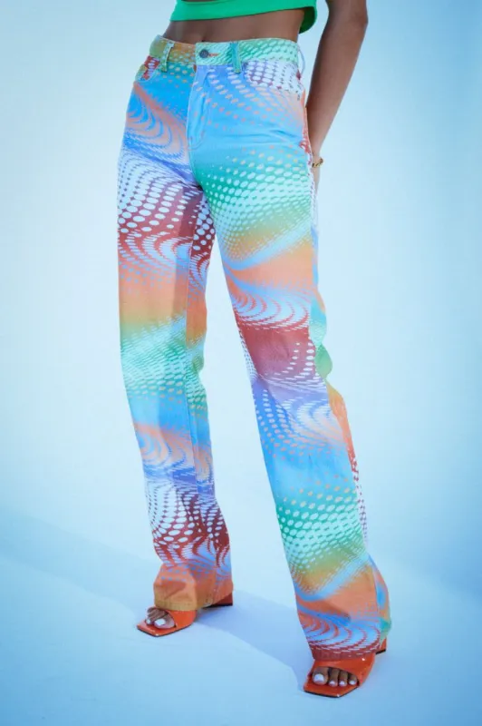 Petite Y2K Warped Dot Print Slouchy Boyfriend Fit Jeans sold by Jaded London