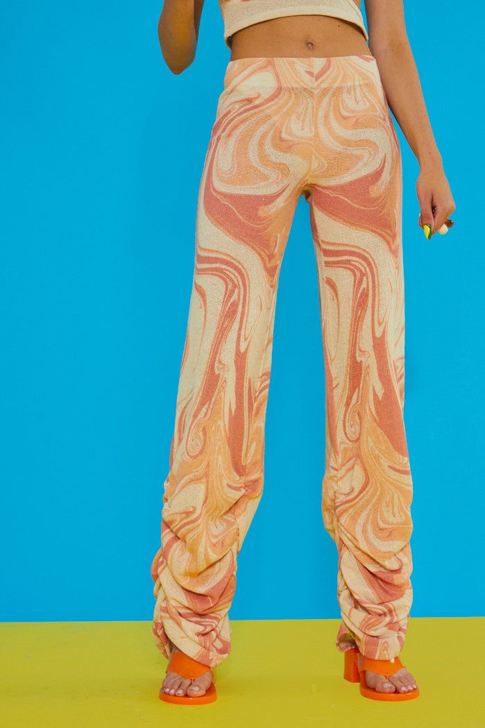 Orange Swirl Ruched Hem Printed Knit Joggers sold by Jaded London product image thumbnail 4