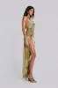 Cantha Asymmetric Cut Out Maxi Dress in Lagoon sold by Jaded London