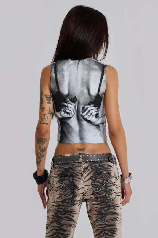 Back Bra Illusion Print Tank sold by Jaded London